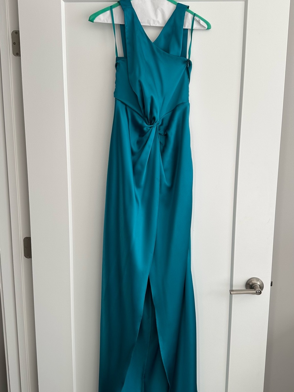 YAURA Teal Halter Satin Maxi Dress